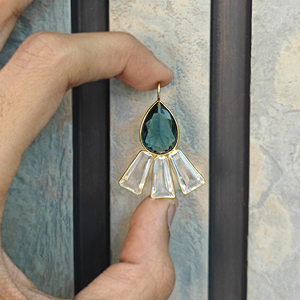 Colgante de cuarzo azul de Londres y cuarzo cristalino con engaste de bisel, hecho a mano, para la creación de collares con múltiples piedras. - Product Image 2