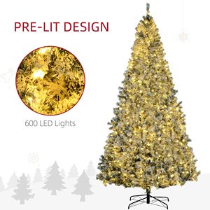 210 cm 9FT Prelit Artificial Christmas <b>Tree</b> Flocked Snow Frosted Branches Warm White <b>LED</b> Lights Auto Open for Decorations - Product Image 5