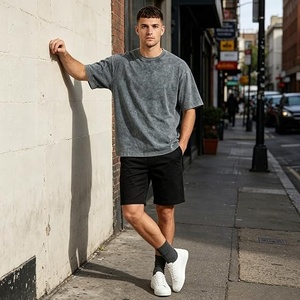 Men's Garment Dyed Knitted Cotton T-Shirt Short Sleeve O-Neck Solid Color Casual Loose Fit Acid Washed High Quality Custom <b>Logo</b> - Product Image 2