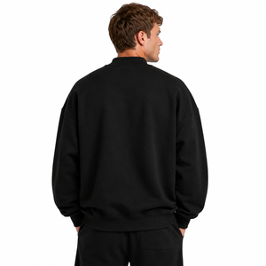 Mock Neck Sweatshirt with Custom Chenille Letter Embroidery For <b>Men</b> 100% Cotton Fleece <b>Pullover</b> <b>Mens</b> Mock Neck Sweatshirt - Product Image 2