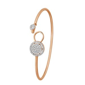 Rose Gold Lab Grown Diamond Double Circle Halo Open <b>Bangle</b> <b>Bracelet</b> - Product Image 3