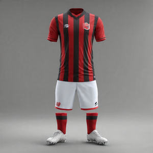 Maillot de football pour homme à rayures rouges et noires, col en V, manches courtes, sublimé, respirant, coupe athlétique, adulte, toutes saisons - Product Image 2