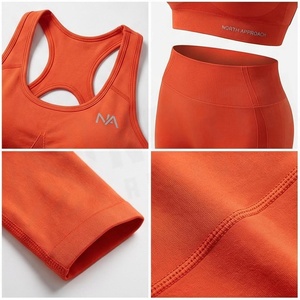 Conjunto de Yoga Naranja de 2 Piezas, Top Corto Deportivo, Leggings de Cintura Alta, Transpirables, Sin Costuras, Ropa Deportiva para Mujer - Product Image 4