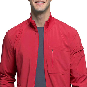 Blouse médicale rouge pour homme en polyester tissé, uniforme d'hôpital avec poches zippées pour médecins et infirmiers - Product Image 5