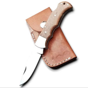 Couteau pliant artisanal en acier inoxydable pour la chasse, le camping et les activités de plein air, lame à pointe clip, épaisseur 2,5 mm, manche en bois de Chinar, 58 HRC, OEM - Product Image 1