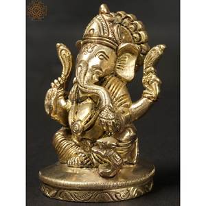 รูปปั้นพระพิฆเนศขนาดเล็ก3นิ้วทำด้วยมือรูปปั้นทองสัมฤทธิ์รูปปั้นอินเดียสินค้าผลิตในอินเดีย - Product Image 2
