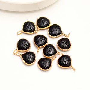Natural <b>Black</b> Onyx Flower Pendant Charm 925 Sterling Silver Hand Carved Gemstone Heart Pendant For Jewelry Making Wholesale Bulk - Product Image 5