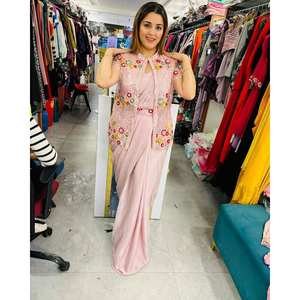 Sari listo para usar para mujer con trabajo de bordado para traje de fiesta - Product Image 5