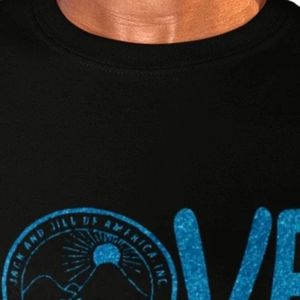 Men's <b>Black</b> Short Sleeve Crew Neck T <b>Shirt</b> with Blue LOVE Lettering and Circular Emblem Graphic Casual Everyday Streetwear - Product Image 2