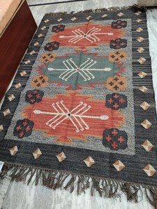 Tapis de couloir tribal en laine et jute du sud-ouest, fait main, géométrique, style bohème, avec pompons, pour la décoration des couloirs et entrées - Product Image 5