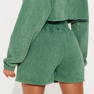 Conjunto de Sudadera con Capucha y Pantalones Cortos de Forro Polar para Mujer, Estilo Casual, Lavado Ácido, con Cremallera, de Secado Rápido, Tallas Grandes, para Invierno, Estilo Urbano, Personalizado de Fábrica - Product Image 5