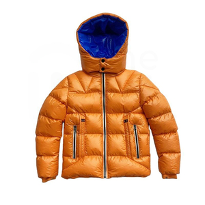 Chaqueta de Invierno Acolchada para Hombre, Color Naranja, con Capucha, Cierre de Cremallera, Resistente al Viento, Informal, de Color Sólido, Rellena de Plumón de Poliéster Grueso - Product Image 1