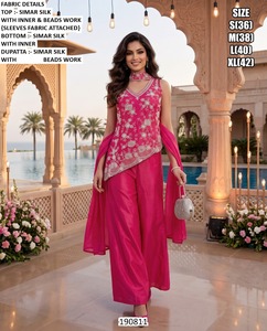 Elegante Kurta Azul de Seda Simar con Adornos de Cuentas, Largo hasta el Suelo, Corte Regular, Secado Rápido, para Mujer, India, Pakistán, Boda 190811 - Product Image 2