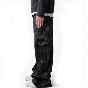 <b>Men</b> Straight Oversized Boot Cut Wide Leg Vintage Raw Denim Pants Baggy <b>Jeans</b> Loose Fit Streetwear Trousers Custom Logo - Product Image 5