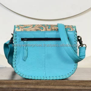 New Arrival Latest Hand Tooled Genuine Leather <b>Women</b> <b>Messenger</b> <b>Bags</b> Trending Floral Design Cowhide Crossbody Evening Handbag - Product Image 5