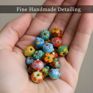 Cuentas Sueltas de Vidrio de Murano Hechas a Mano con Diseño Floral Multicolor de 12-18 mm |   Cuentas Decorativas Redondas en Relieve para Decoración de Festivales - Product Image 4