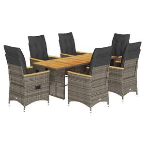 <b>Grey</b> Rattan Garden <b>Dining</b> <b>Set</b> 6 Seater Teak <b>Table</b> Outdoor Furniture Weather Resistant Contemporary Design - Product Image 2