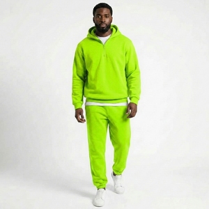 Men 2 Piece Gym <b>Tracksuit</b> Set Quarter Zip Hoodie Fleece Jogger Pants Warm Training Custom OEM Wholesale Manufacturer - Product Image 1