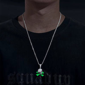 Collier pendentif croix de crâne punk en moissanite de luxe, incrustation de os verts lumineux, unisexe, pour usage quotidien, bijoux hip-hop - Product Image 2