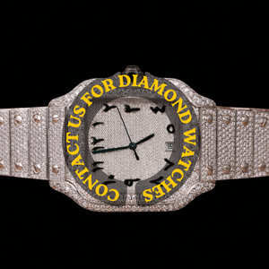 Most Selling <b>Arabic</b> Dial With Square Case White Gold Moissanite Diamond Full Iced Luxurious Bust Down Stainless Steel Hip Hop - Product Image 1