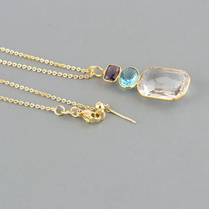 Hip hop necklace amethyst swiss blue crystal quartz triple gemstone pendant necklace 18k gold plated bezel set jewelry necklaces - Product Image 5