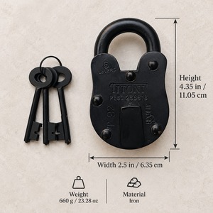 SHUBHAM Vintage Black Iron Padlock with Traditional Keys Heavy Duty Antique Style Lock for <b>Door</b> Gate Trunk Cabinet Hardware - Product Image 4