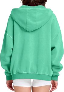 Sudadera con capucha de punto para mujer, informal, con cremallera, a la moda, deportiva, holgada, de manga larga, color verde claro - Product Image 4