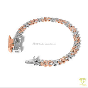 Bracelet cubain en moissanite bicolore, serti de diamants, en argent sterling 925, avec design hip-hop entièrement glacé - Product Image 2