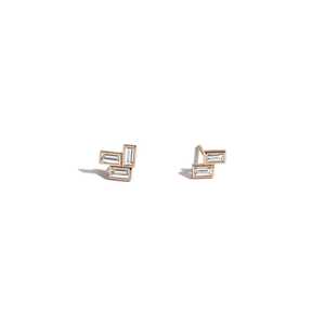 Boucles d'oreilles clous en diamant taille baguette, minimalistes, en or massif 14K 18K, géométriques asymétriques, pour femme, prix d'usine, vente en gros - Product Image 1