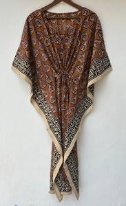 Nuevo y Elegante Kaftán con Estampado Animal, Cuello en V, Cierre con Cordón, Corte Evase, de Algodón Suave Indio, con Encaje, Largo Completo, para Playa - Product Image 3