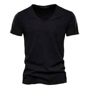 Venta al por mayor y envío directo: Camisetas de algodón 100% para hombre, cuello en V, ajustadas, lisas, de manga corta, estilo Ringer, tallas grandes. - Product Image 5