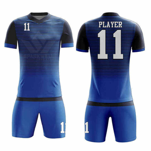 Maillot de football personnalisé pour homme, bleu et noir rayé, sublimé, manches courtes, respirant, polyester, numéro de joueur 11, équipe de football - Product Image 5