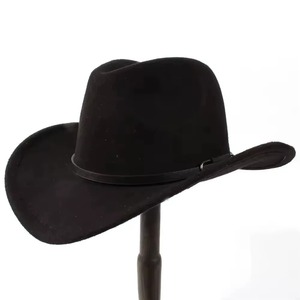 Dark Black Leather Australian Outback Cowboy <b>Hat</b> Braided Band Buckle Wide <b>Western</b> Style Men Women - Product Image 6