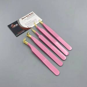 Pinzas para Pestañas Color Rosa Bebé con Punta Dorada, Acero Inoxidable Japonés Tipo L, Agarre de Diamante para Volumen Ruso, Pinzas para Extensión de Pestañas - Product Image 6