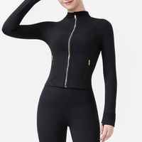 Vêtement de yoga de haute qualité, respirant, à haute élasticité, coupe ajustée, fermeture éclair intégrale, imperméable, en spandex/nylon, col montant
