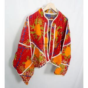 Vintage Quilted Kantha <b>Jackets</b> 100% Cotton Eco-Friendly Reversible Quick Dry <b>Mandarin</b> <b>Collar</b> Customizable Open Closure Detail - Product Image 4