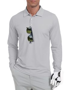 Chemises de golf pour hommes à manches longues UPF 50+ avec col performance, en polyester et élasthanne, légères, décontractées, séchage rapide, pour l'été - Product Image 2