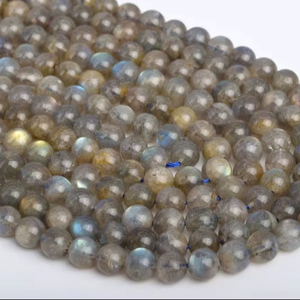 ลูกปัดลาบราดอไรต์สีเทา ของแท้จากธรรมชาติ รูปทรงกลม ครึ่งเส้น ขนาด 7.5 นิ้ว ขายส่งจำนวนมาก - Product Image 1