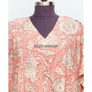 Caftán Maxi de Algodón para Mujer, Cuello en V, Sin Mangas, Ecológico, Ajustado, Estampado Floral, con Recortes, Lavable, para Uso Diario - Product Image 3