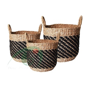 Panier artisanal 100% naturel en jonc de mer et fil de jute, fait main par des femmes, taille ronde, fournisseur du Bangladesh. - Product Image 6