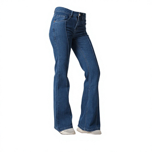 <span class=keywords><strong>Jean</strong></span> en denim <span class=keywords><strong>droit</strong></span> taille mi-haute pour femme, longueur intégrale, délavage moyen, couleur unie, style décontracté, 100% coton, coupe ample, pour l'automne, <span class=keywords><strong>Crop</strong></span> Top - Product Image 2