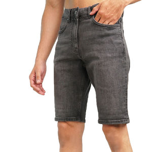 Shorts en jean délavé gris foncé pour homme, taille haute, coupe droite, décontracté, respirant, en coton, style Bermuda, idéal pour l'été - Product Image 1