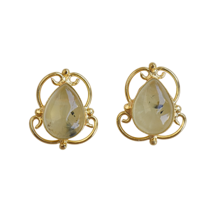 Vintage Gold Plated <b>Moon</b> Shape Prehnite Gemstone Natural Handmade Designer Stud <b>Earrings</b> Lightweight Wedding Fashion Jewelry - Product Image 1
