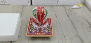 Beautiful Marble Gold <b>Painted</b> Handmade Ganesh Chowki - Product Image 5