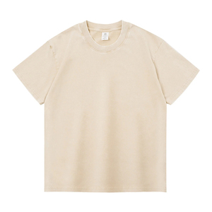 เสื้อยืดคอกลมแขนสั้นผู้ชาย สีเบจ ผ้าฝ้าย ทรงปกติ สีพื้น ย้อมสีเรียบๆ สไตล์ลำลอง - Product Image 1