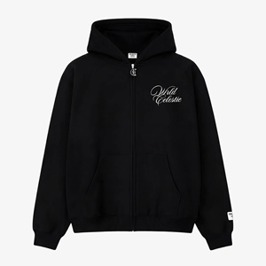 Sudadera con capucha negra con cremallera para hombre, estilo oversize, de forro polar, informal, estilo urbano, 100% algodón, con logo bordado en la parte delantera, para invierno - Product Image 1