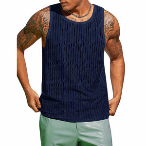 <b>Men</b> Summer Crochet Knit Mesh Tank Top Breathable Open Knit Sleeveless Casual <b>Beach</b> Streetwear <b>Vest</b> - Product Image 3