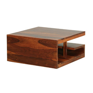 Mesa de Centro Moderna de Madera de Teca Sólida con Estante Abierto para Sala de Estar, con Acabado Natural - Product Image 4