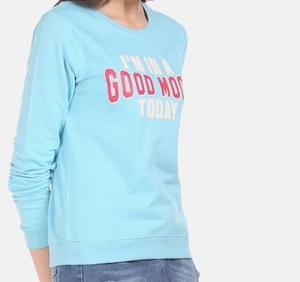 Sweat-shirt décontracté pour femme, bleu clair, col rond, manches longues, imprimé lettres, respirant, 100 % coton tricoté, idéal pour le printemps - Product Image 6