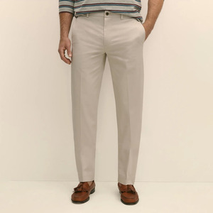 Pantalones Chinos de Algodón Beige para Hombre, Corte Recto, Cintura Media, Estilo Casual Elegante, con Bolsillos Laterales, Cierre de Botones, para Usar en Verano - Product Image 1